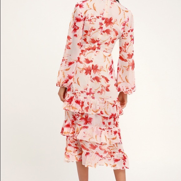 Lulus Sweet Sunday Cream Red Floral Midi Dress - Picture 2 of 4